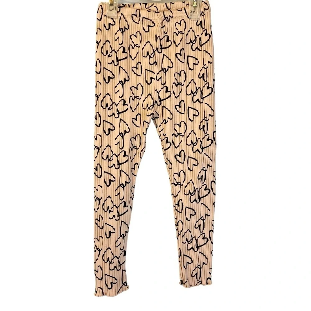 Zara Ribbed‎ Heart Print Pink Black Leggings Balletcore